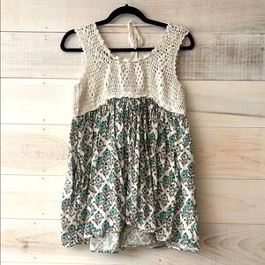 Charming White and Green Mini Dress